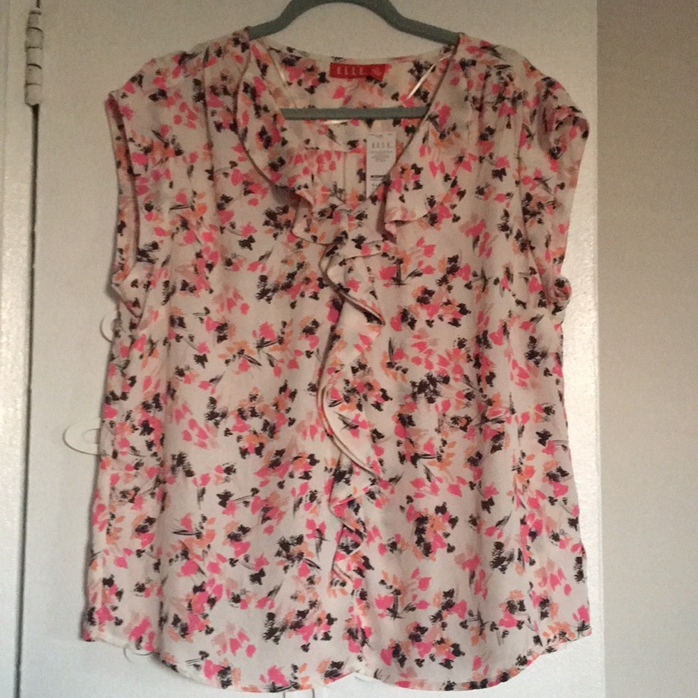 Pink and cream ruffle blouse